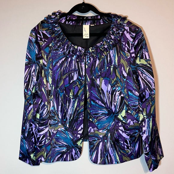 Women’s lightweight dressy jacket Sz 1x purple abstract print, lined - Picture 1 of 8